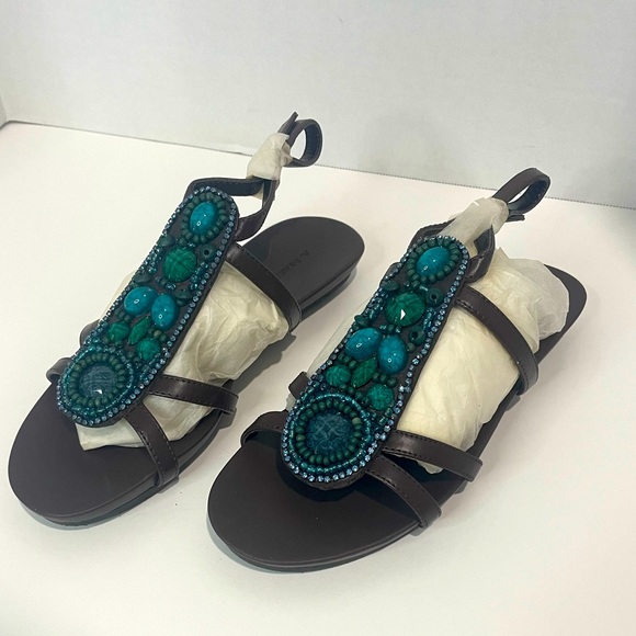 A. Marinelli Ablaze Brown Blue Jeweled Beaded Sandal size 6.5M - Picture 8 of 9